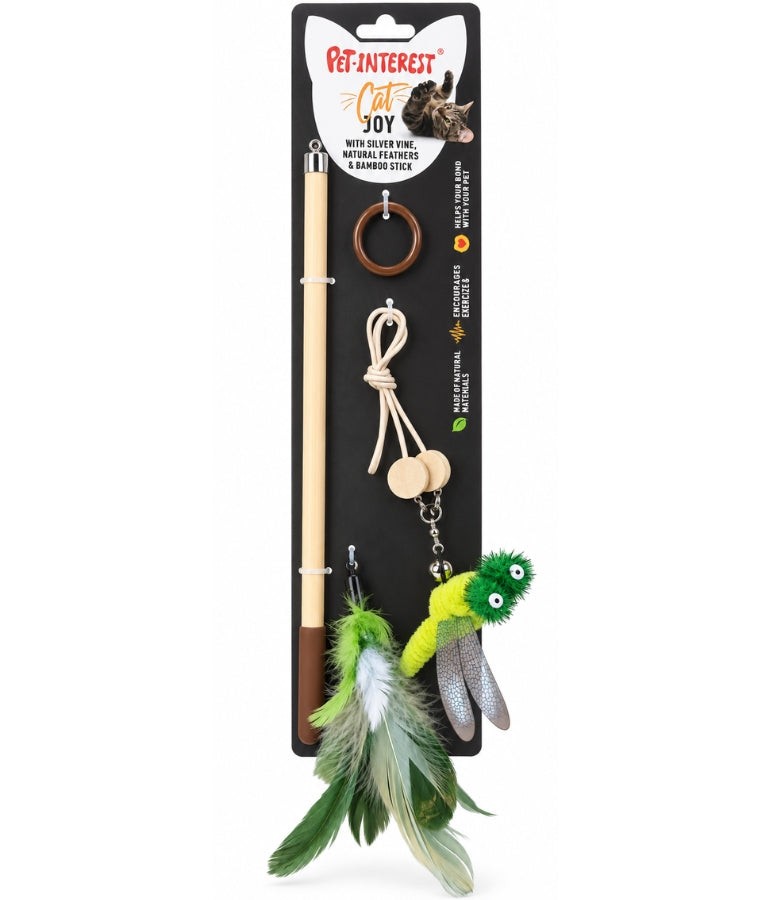 Pet Interest - Bamboo Stick with Silvervine Green Dragonfly Cat Teaser Toy - 41 cm