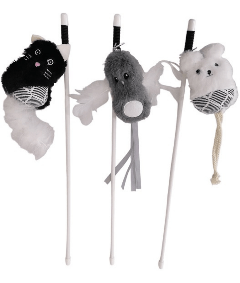 Pet Interest - Plush Animal Cat Teaser Stick Toy - 46 cm - White