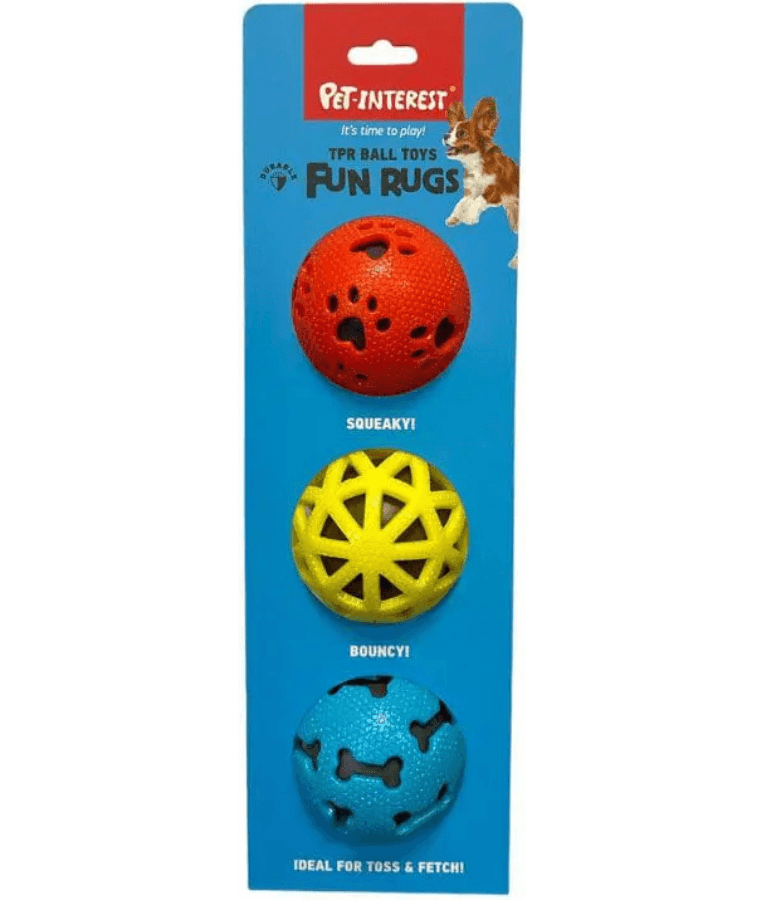Pet Interest - Bouncy Balls with Squeaker, TPR Dog Toy Set - 7.5 cm - 3 pcs