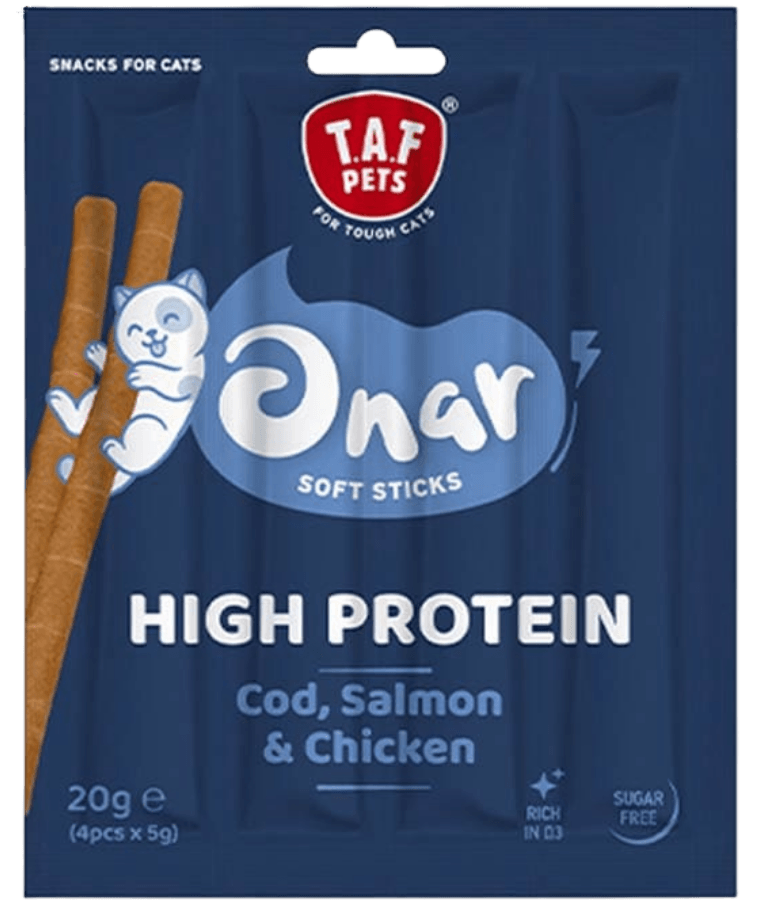TAF Pets - Onar Soft Sticks, Cod, Salmon & Chicken, High-Protein Soft Cat Treats, All Life Stages - 20g (4x5g)