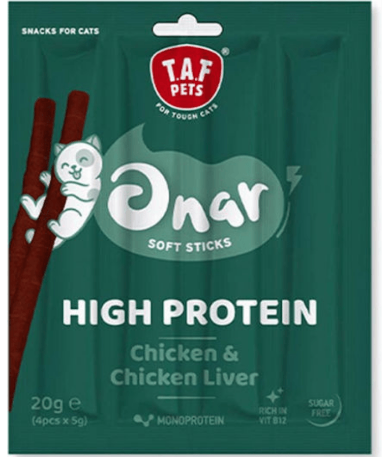 TAF Pets - Onar Soft Sticks, Chicken & Chicken Liver, High-Protein Soft Cat Treats, All Life Stages - 20g (4x5g)