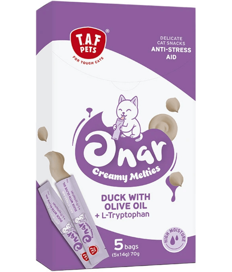 TAF Pets - Onar Creamy Snacks, Duck, Olive Oil & L-Tryptophan, Anti-Stress Creamy Cat Treats, All Life Stages - 70g (5x14g)