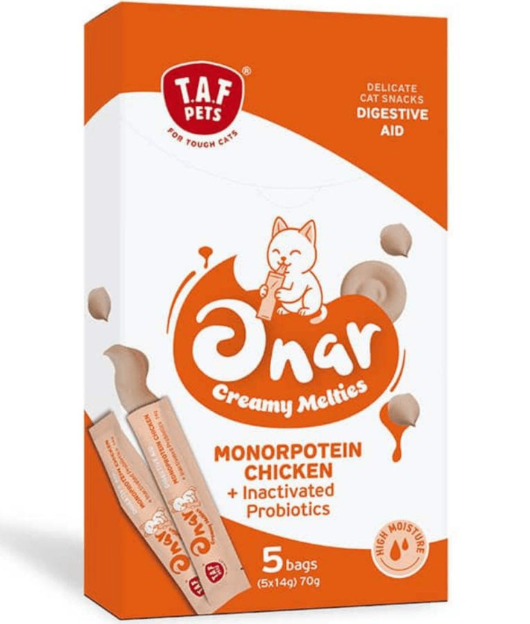 TAF Pets - Onar Creamy Snacks, Monoprotein Chicken, Digestive Aid Creamy Cat Treats, All Life Stages - 70g (5x14g)