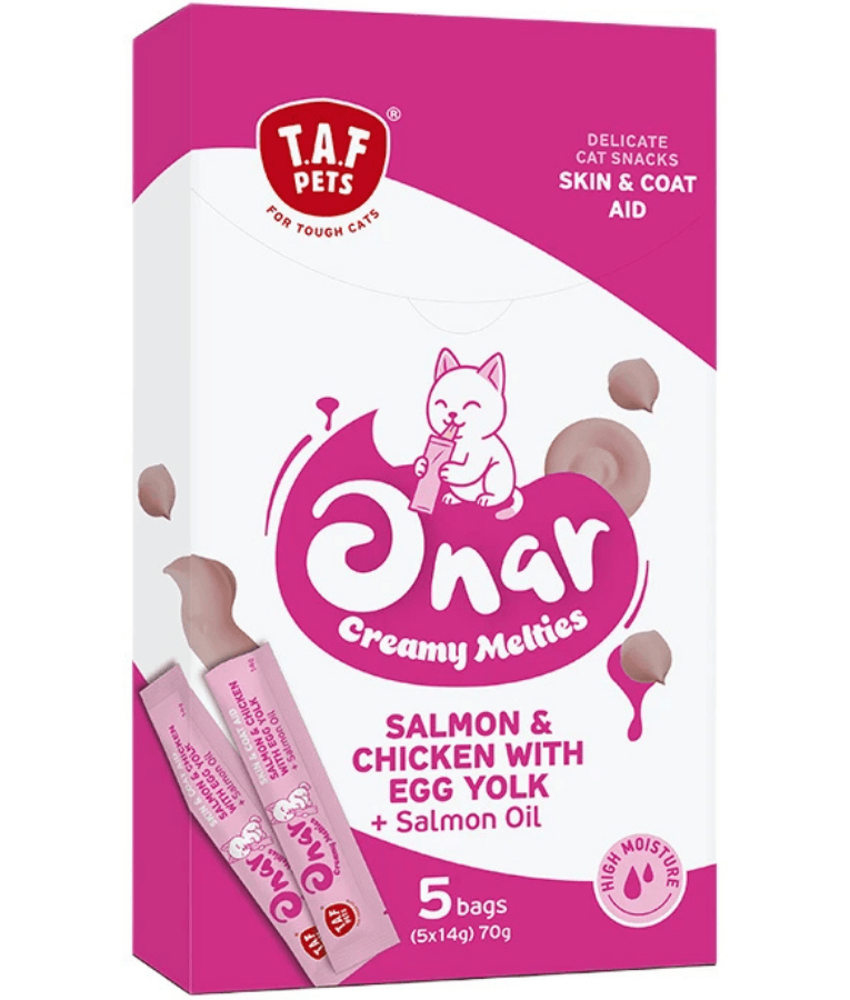 TAF Pets - Onar Creamy Snacks, Salmon & Chicken, Skin & Coat Creamy Cat Treats, All Life Stages - 70g (5x14g)