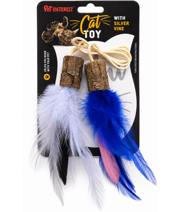 Pet Interest - Silvervine Feather String Cat Toy, Stress Relief Cat Toy - White & Blue