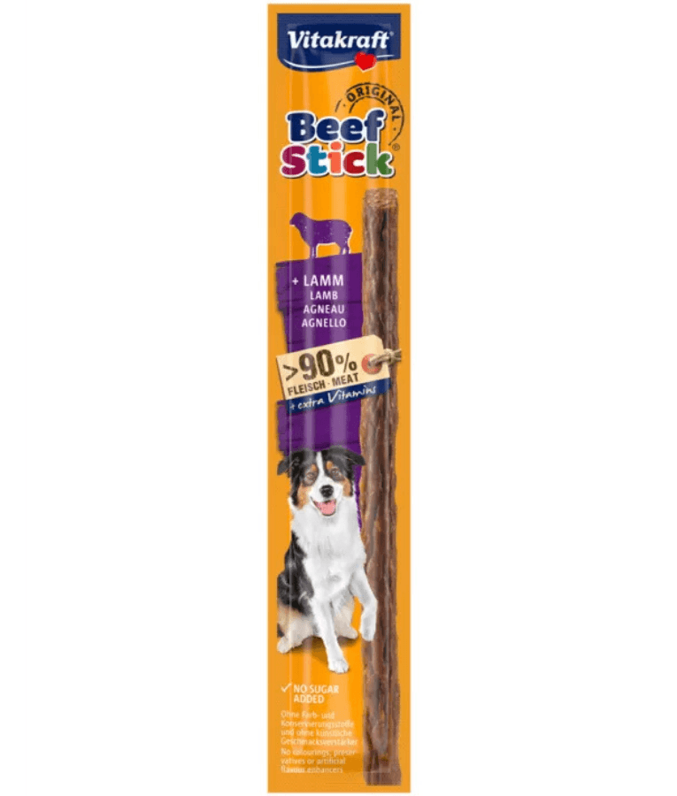 Vitakraft - Beef Stick with Lamb, High Meat Content, Added Vitamins, Training Dog Treat, All Life Stages - 12 g