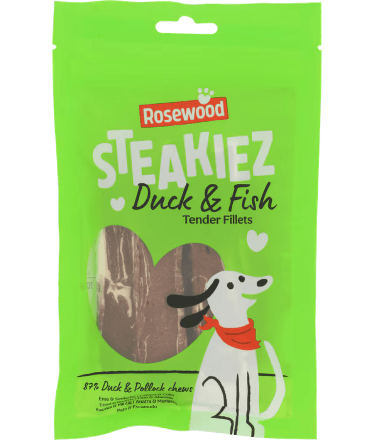 Rosewood - Steakiez Duck Tender Fillets, Duck & Fish, High-Protein Reward Treat, All Life Stages, Dog Treats - 70g
