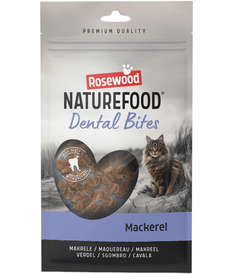 Rosewood - Naturefood Dental Bites Mackerel, Grain-Free, Dental & Breath Care, All Life Stages Cat Treat - 50g