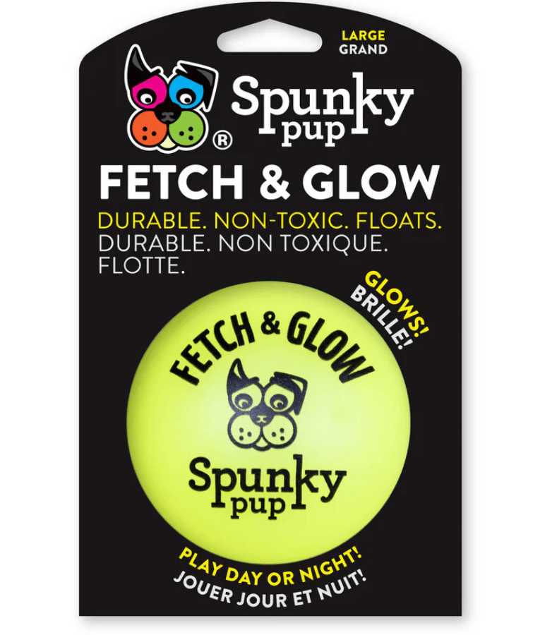 Spunky Pup - Fetch & Glow Ball, Glow In The Dark Floating Fetch Toy, Durable Non Toxic Design - Large - Yellow