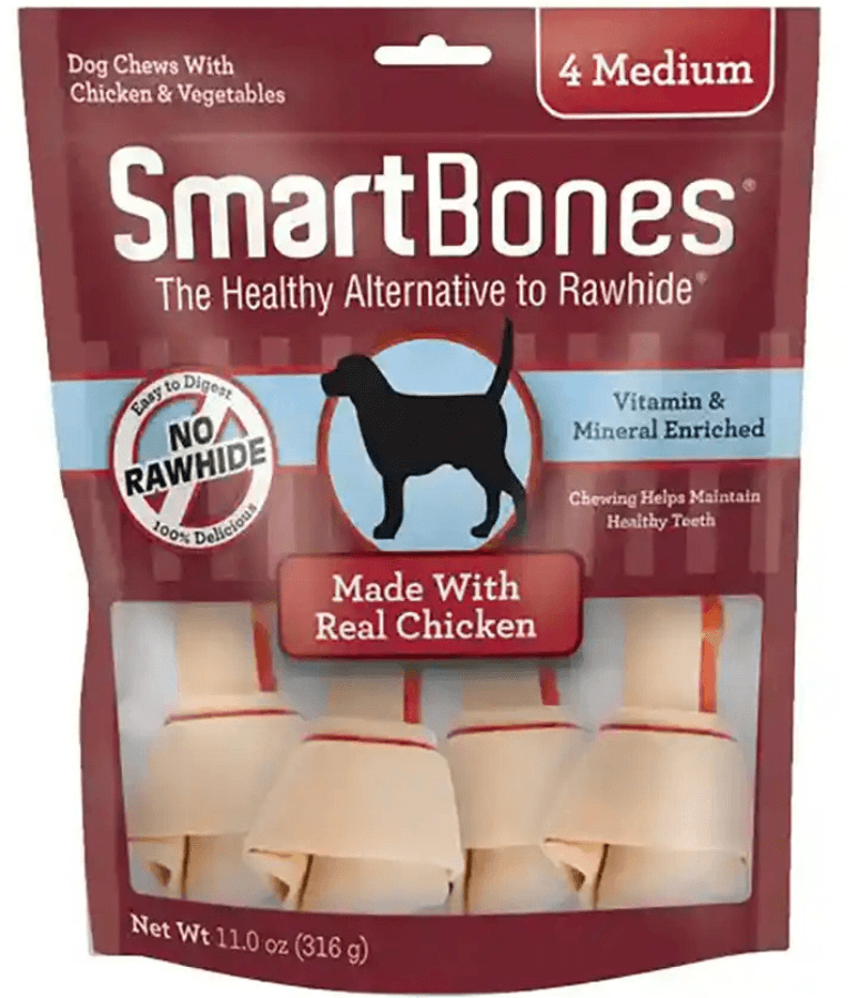 SmartBones - Chicken & Vegetable Classic Bone Chews Chicken, Rawhide-Free Dental Adult Dog Treats - Medium Dogs - 4 Pieces - 316g