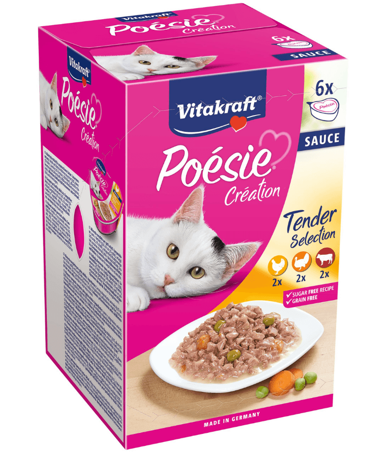 Vitakraft - Poésie Création Multipack, Chicken, Beef & Turkey in Sauce, Complete Wet Adult Cat Food - 510g (6 x 85g)