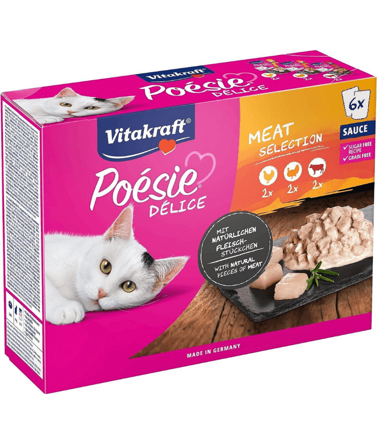 Vitakraft - Poésie Délice Multipack, Chicken Fillet, Turkey Breast & Beef in Sauce, Adult Wet Cat Food - 510g (6 x 85g)