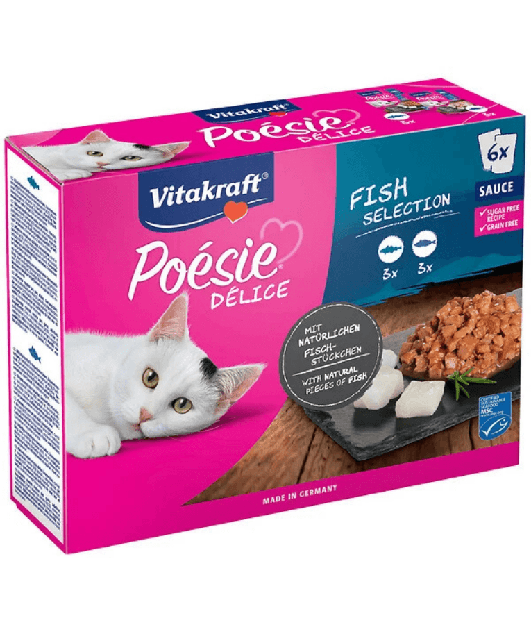 Vitakraft - Poésie Délice Fish Selection, Pollock & Cod in Sauce, Adult Wet Cat Food - 510g (6 x 85g)