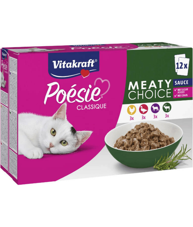 Vitakraft - Poésie Classique Meaty Choice, Chicken, Lamb, Duck & Game in Sauce, Adult Wet Cat Food - 1.02 kg (12 x 85 g)