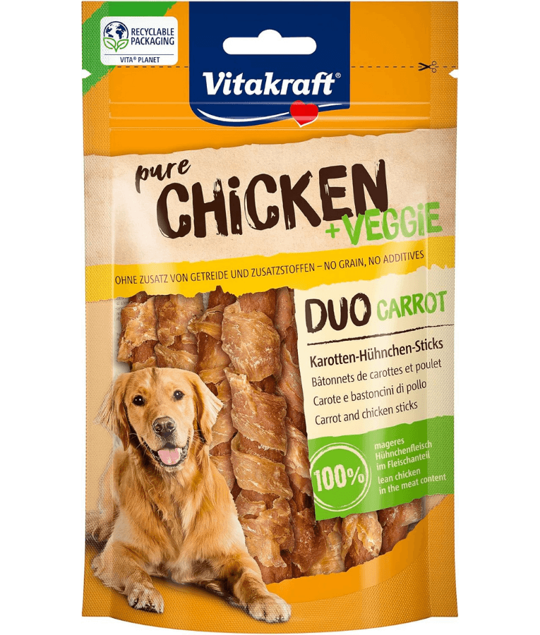 Vitakraft - Pure Chicken + Veggie Chicken & Carrot Sticks, Adult Dog Treat - 80 g