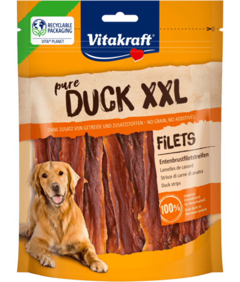 Vitakraft - Pure Duck XXL Fillets, Duck Meat Strips, High-Protein Training Treat, All Life Stages, - 250 g