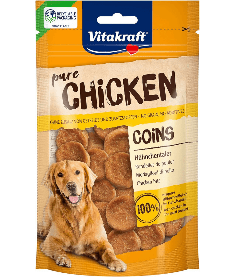 Vitakraft - Pure Chicken Coins, 95% Chicken Meat, Grain-Free, High-Protein Dog Treat - 80 g