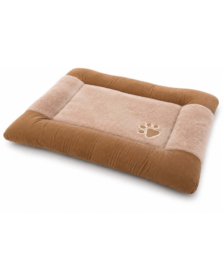 King Queen - Rectangle Dog Bed, Soft Fur, Brown & Beige - M, L - Medium 75 × 55 × 7 cm