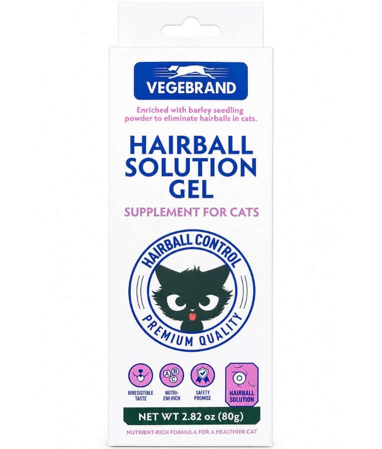Vegebrand - Hairball Solution Gel With Barley Seedling Powder, Hairball Control Supplement, For Cats - 80g