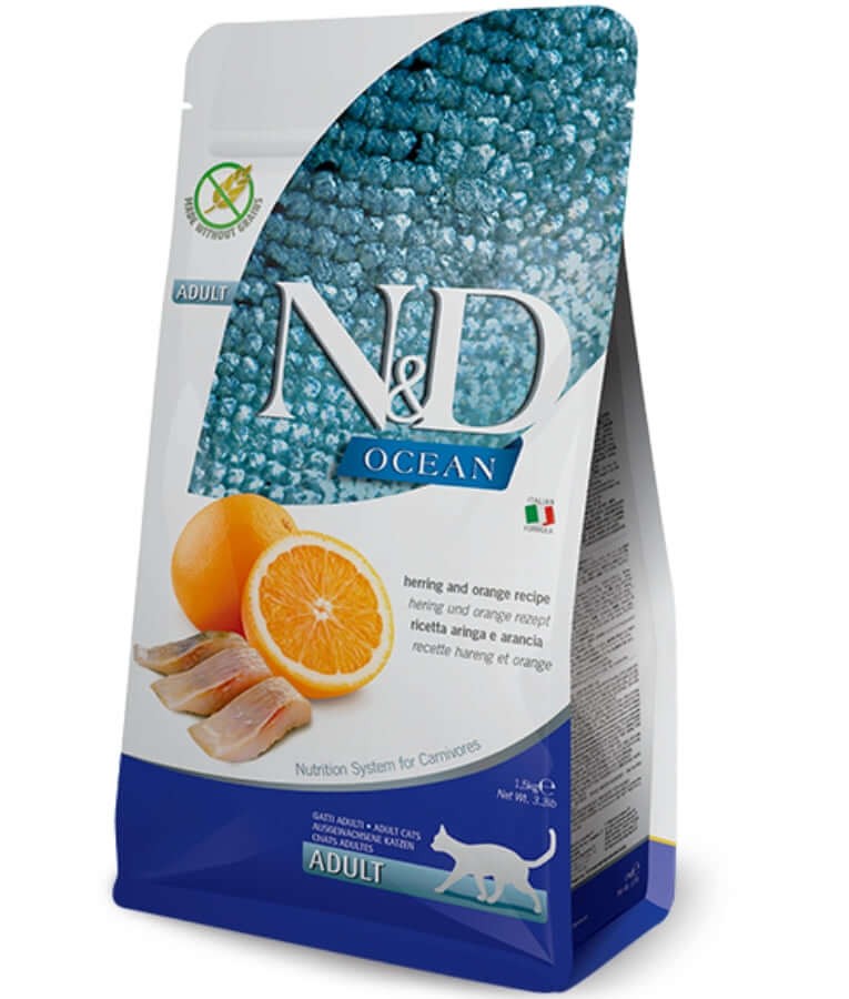 Farmina N&D - Ocean Herring & Orange, Grain-Free, Adult, Dry Cat Food - 1.5kg