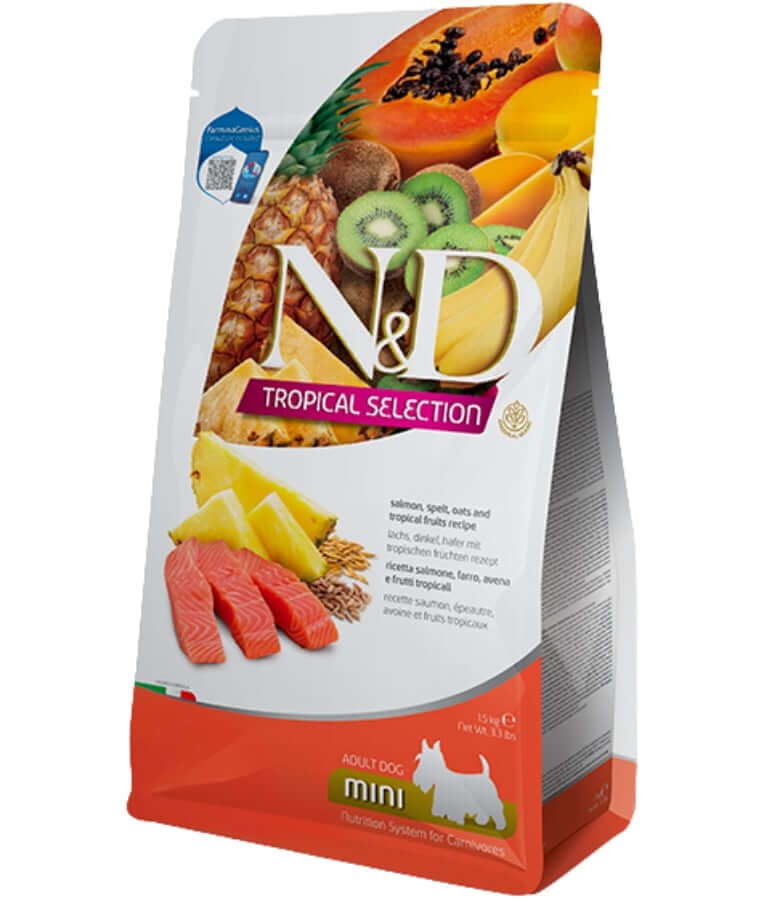 Farmina - N&D Tropical Salmon Spelt Oats & Tropical Fruits Adult Mini Breed Dry Dog Food - 5kg - 5 kg