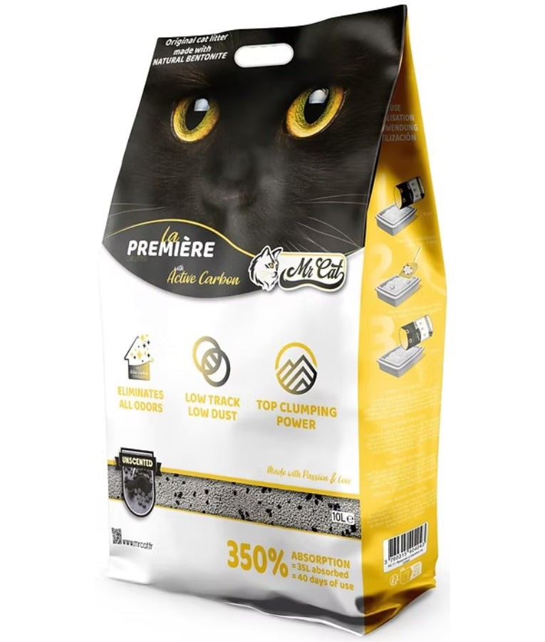 Mr. Cat - La Première Active Carbon Cat Litter, Clumping Unscented Bentonite With 350% Absorption, For Cats - 10L (8 kg)