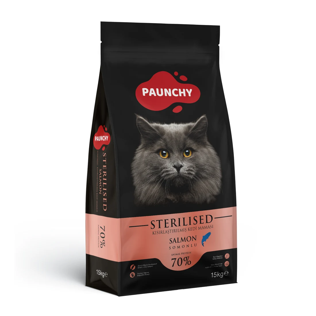 Paunchy Sterilised Cat Food with Salmon & Anchovy, 15kg
