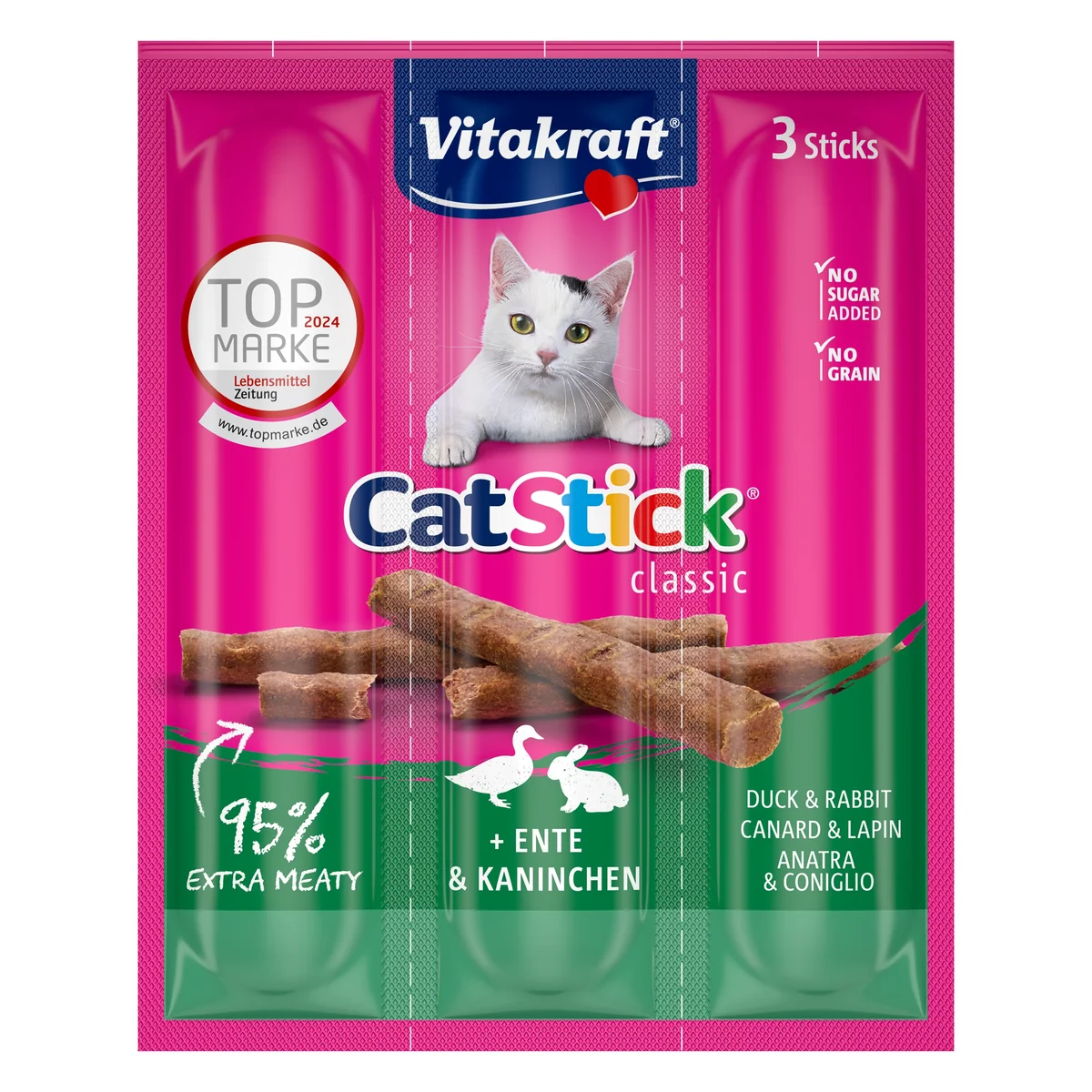 Vitakraft Cat Stick Mini Duck & Rabbit Cat Treat, 3 Sticks