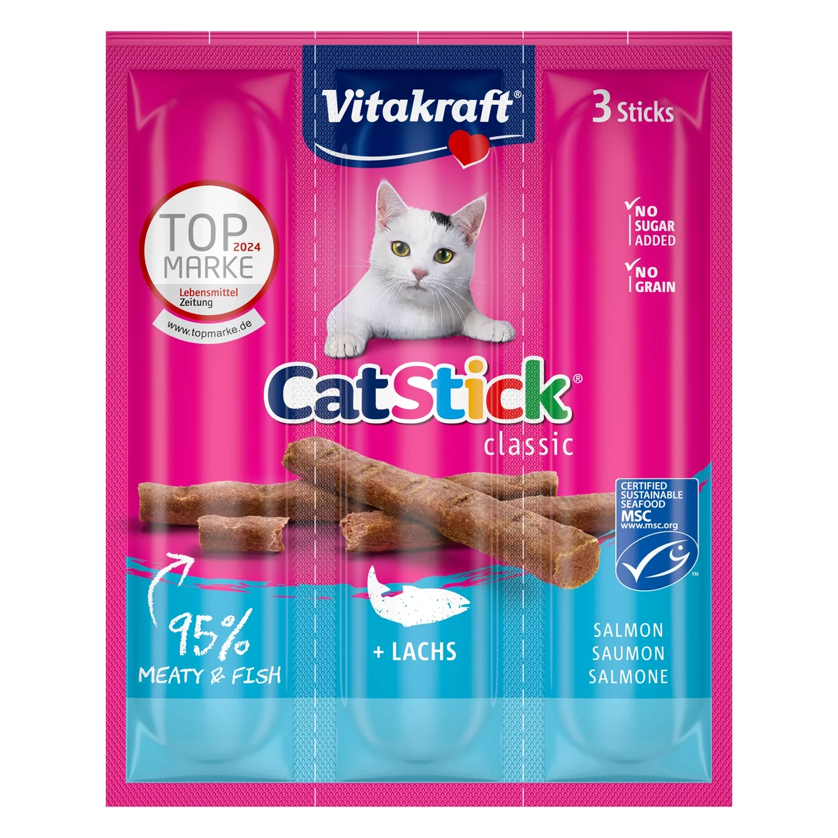 Vitakraft Cat Stick Mini Salmon Cat Treat, 3 Sticks