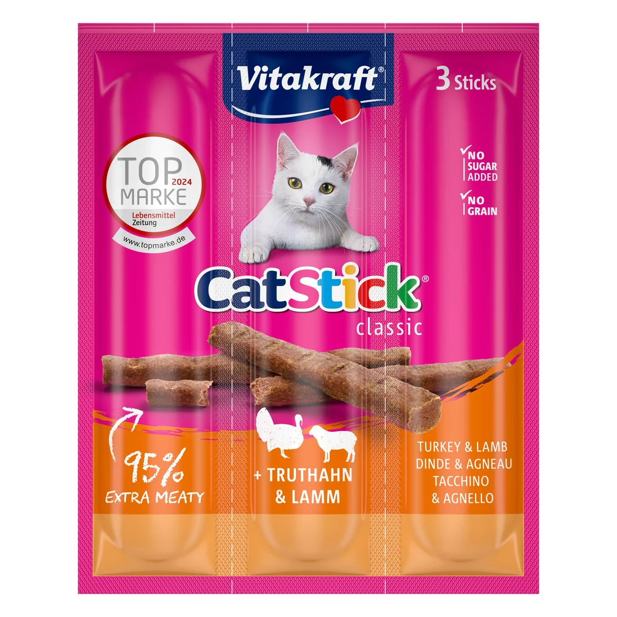 Vitakraft Cat Stick Mini Turkey & Lamb Cat Treat, 3 Sticks
