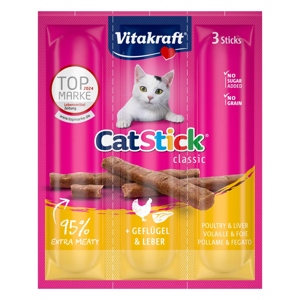 Vitakraft Cat Stick Mini Poultry & Liver Cat Treat, 3 Sticks