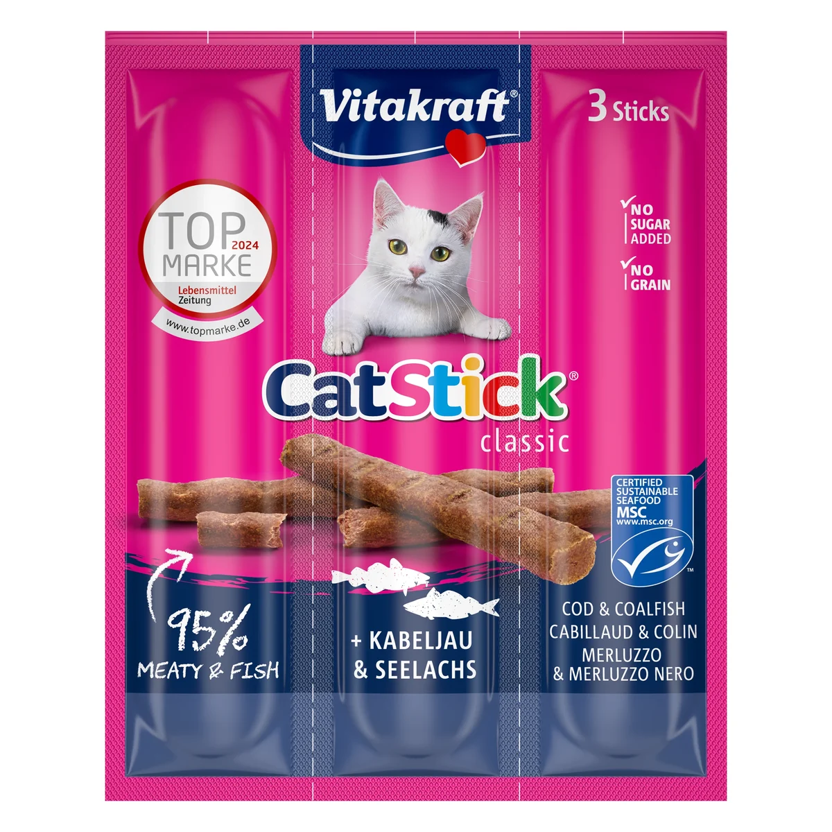 Vitakraft Cat Stick Mini Codfish & Pollock Cat Treat, 3 Sticks