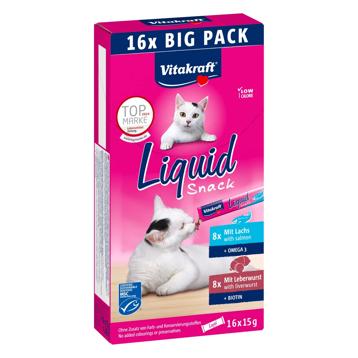 Vitakraft Liquid Snack Multipack Salmon & Liver Sausage Cat Treat, 16 × 15g