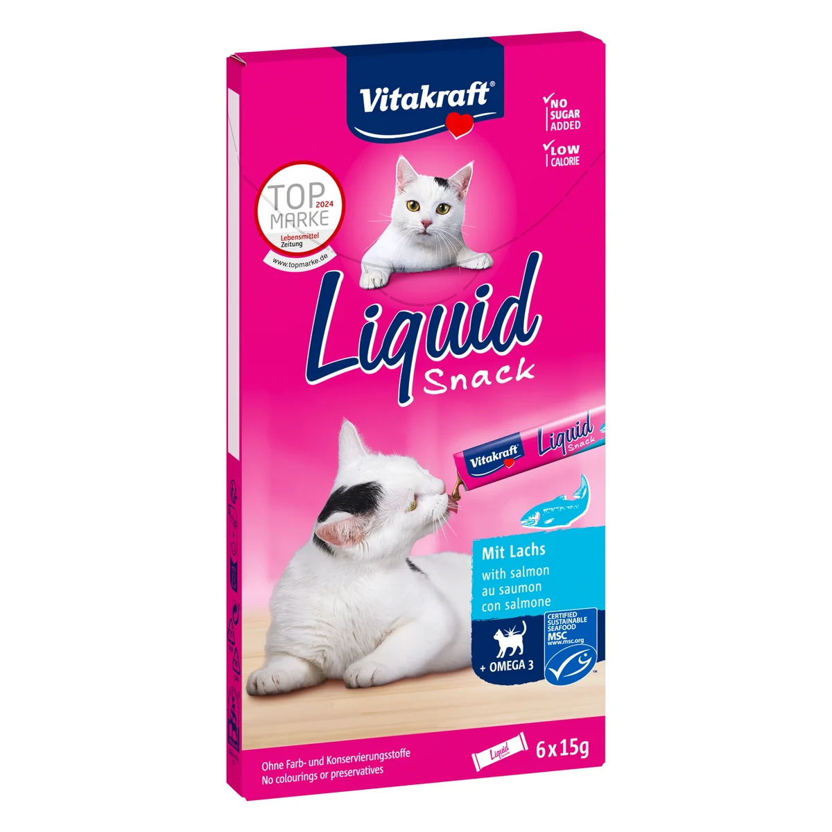 Vitakraft Liquid Snack Salmon & Omega 3 Cat Treat, 5 × 15g