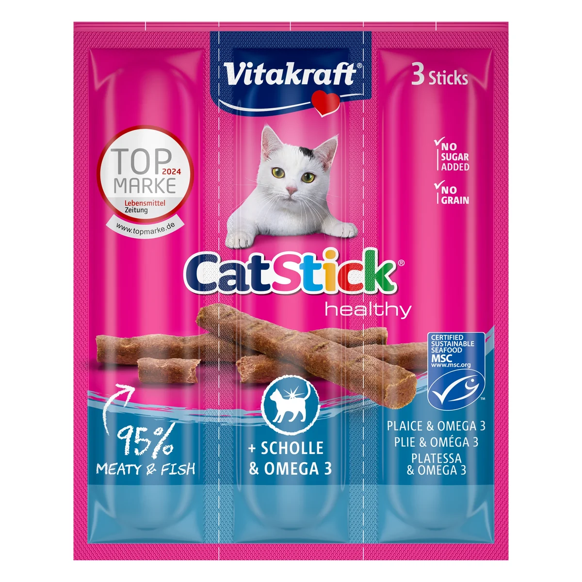 Vitakraft Cat Stick Mini Plaice & Omega 3 Cat Treat, 3 Sticks