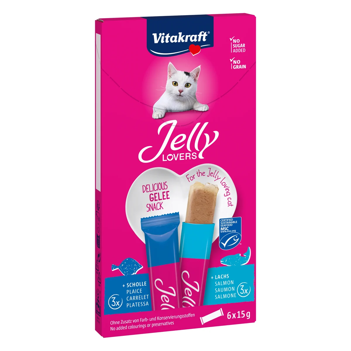 Vitakraft Jelly Lovers Salmon & Plaice Cat Treat, 6 × 15g