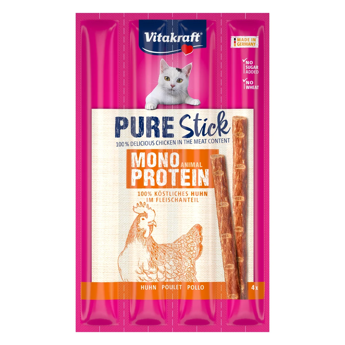 Vitakraft Pure Stick Chicken Cat Treat, 4 × 5g