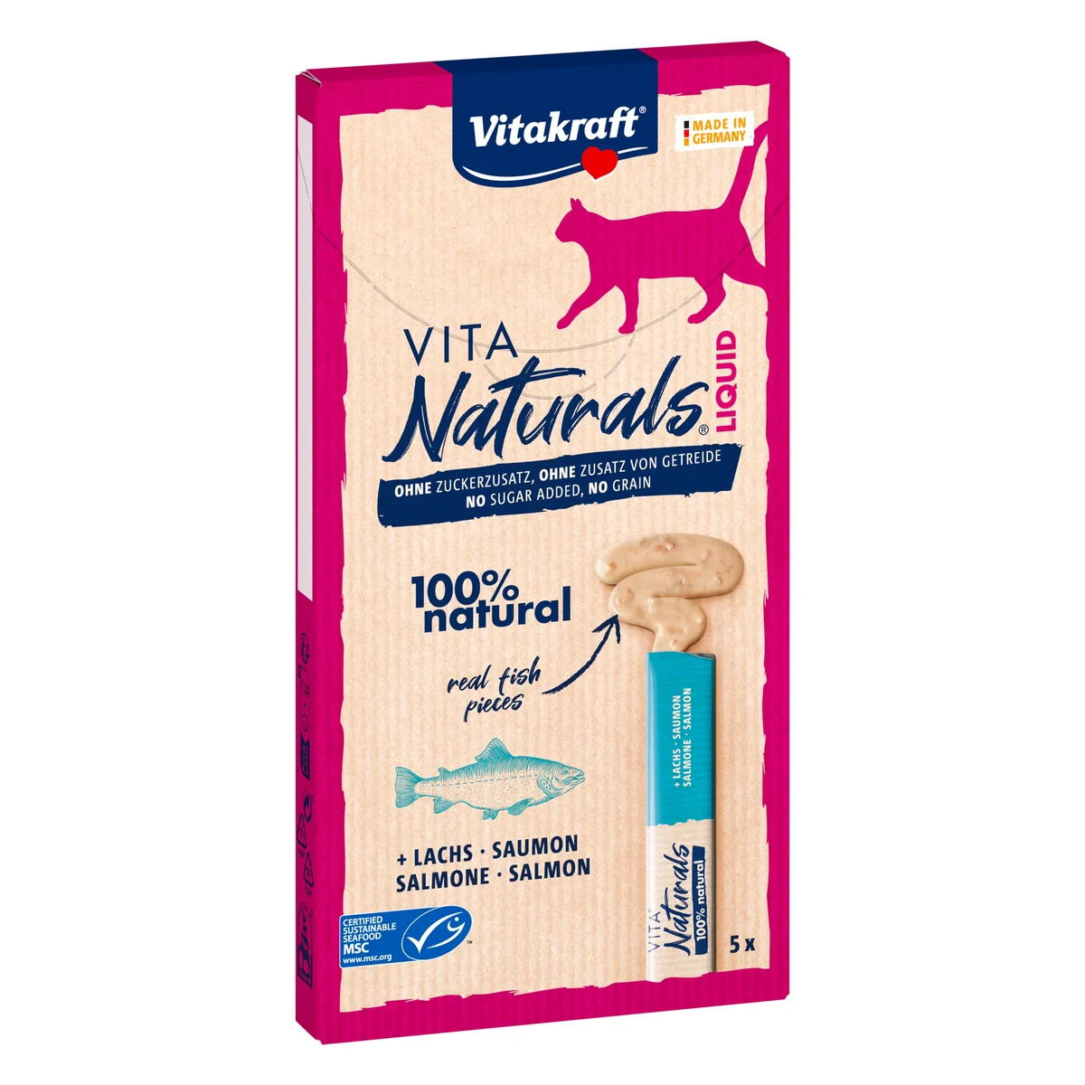 Vitakraft Liquid Snack Naturals Salmon Cat Treat, 5 × 15g