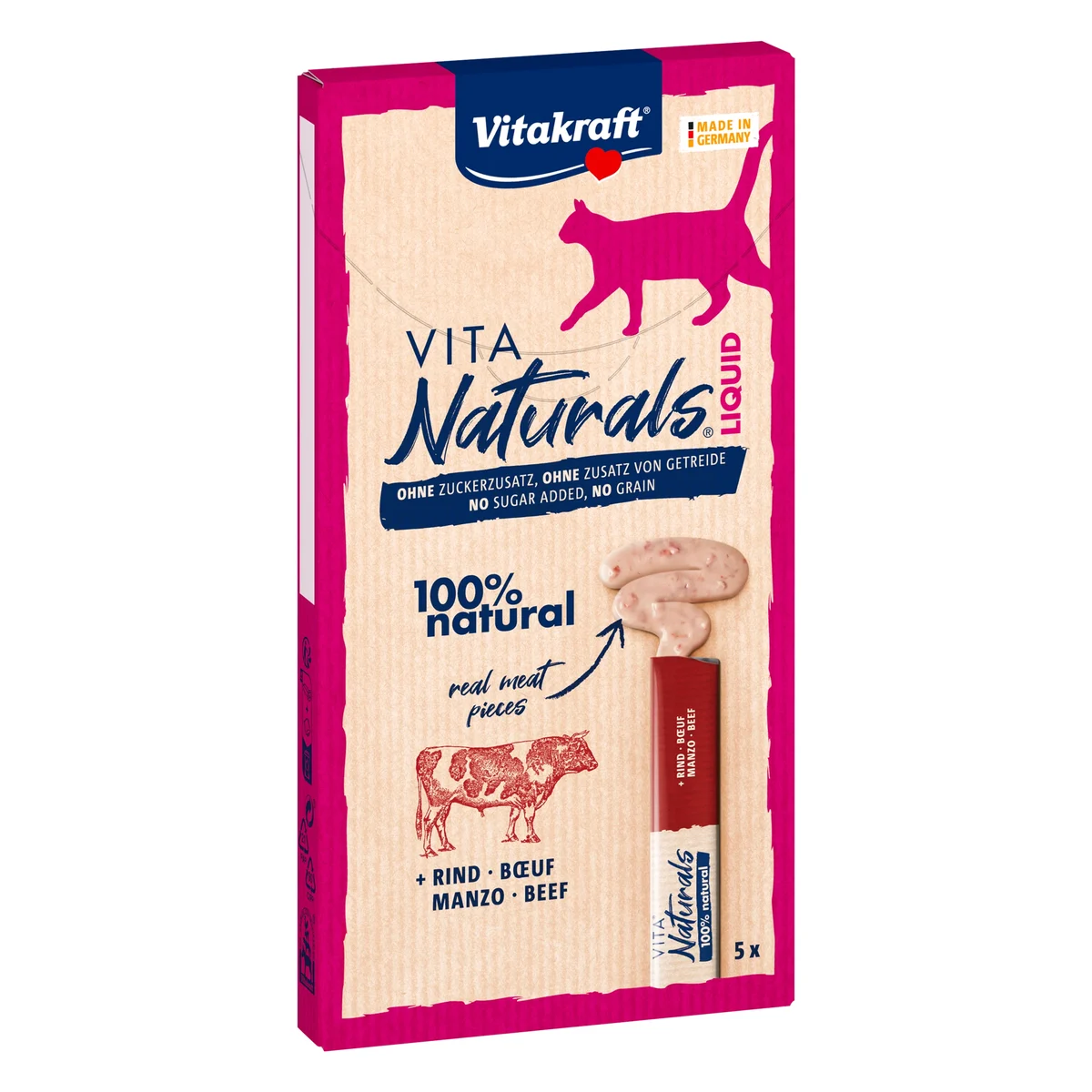 Vitakraft Liquid Snack Naturals Beef Cat Treat, 5 × 15g