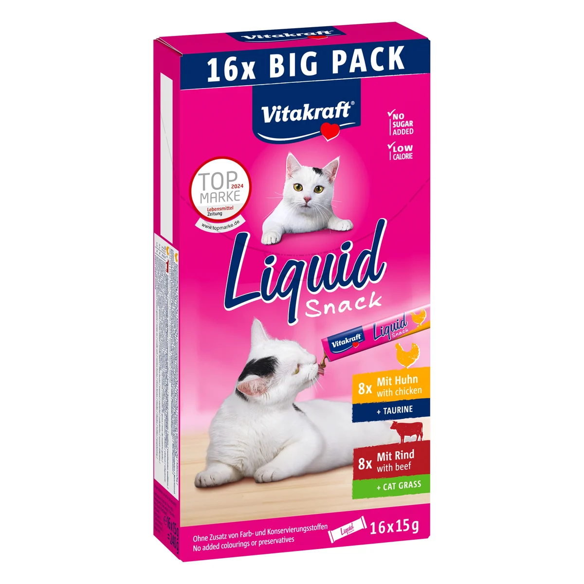 Vitakraft Liquid Snack Multipack Chicken & Beef Cat Treat, 16 × 15g