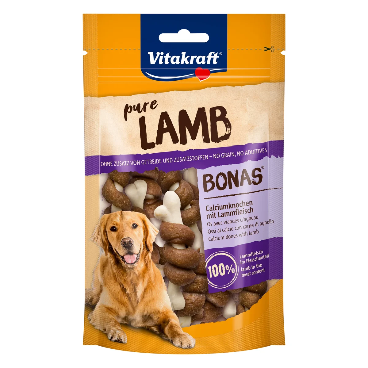 Vitakraft Pure Bonas Calcium Bones Lamb Dog Treat, 80g