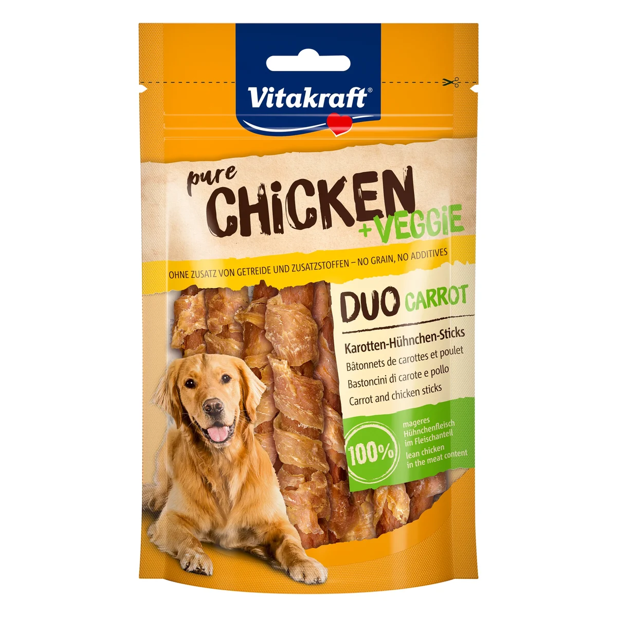 Vitakraft Pure Chicken Veggie Chicken & Carrot Sticks Dog Treat, 80g