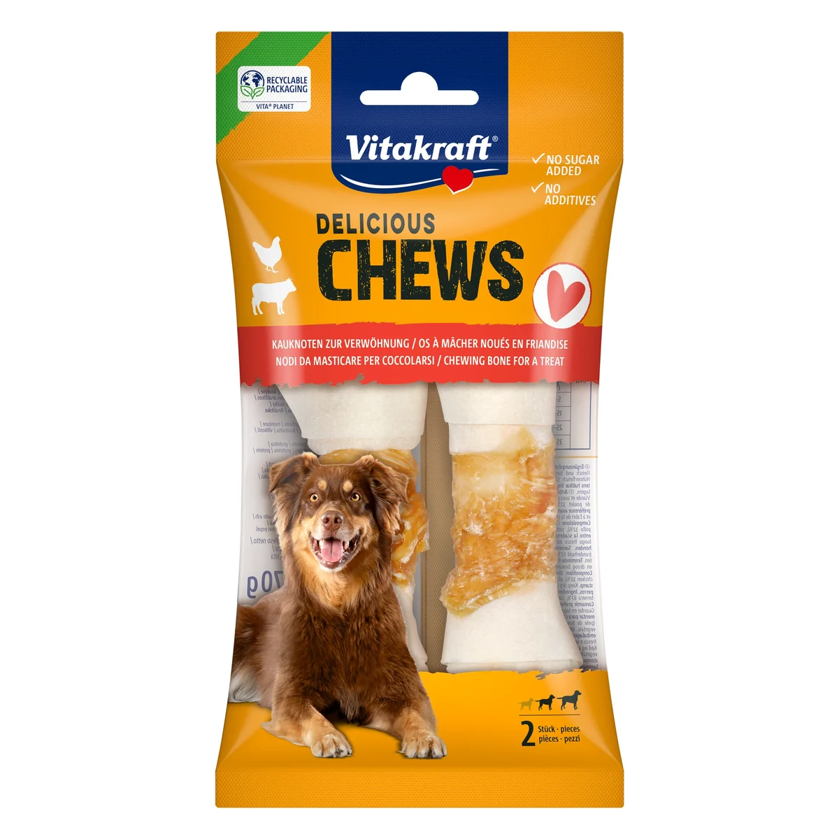 Vitakraft Chews Deli Chicken Chew Bones, Medium, 2 Pieces